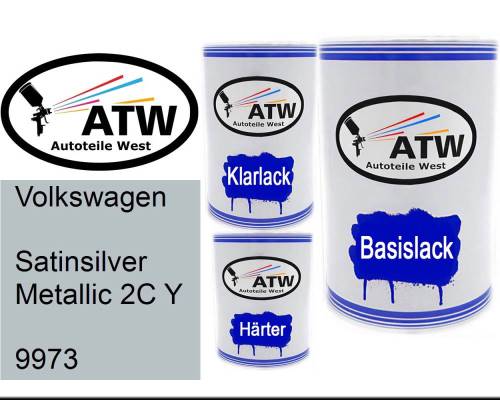 Volkswagen, Satinsilver Metallic 2C Y, 9973: 500ml Lackdose + 500ml Klarlack + 250ml Härter - Set, von ATW Autoteile West.